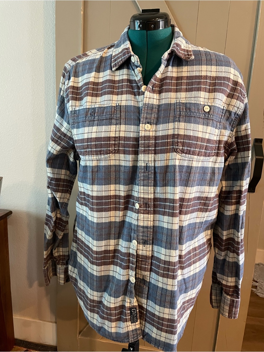 Grayers Blue, Brown & Cream Plaid Button-Down Shirt